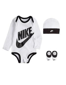 Conjunto Nike Bodysuit+Hat+Bootie Blanco/Negro