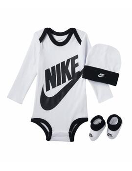 Conjunto Nike Bodysuit+Hat+Bootie Blanco/Negro