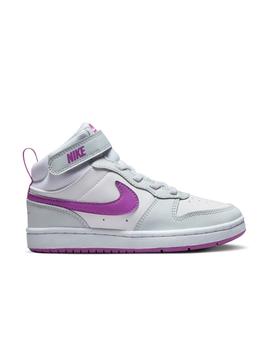 Zapatilla Nike Court Borough Mid2 TDV Blanco y morado niña