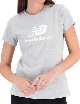 Camiseta New Balance Essentials Stacked Mujer Gris