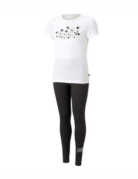 Conjunto Puma Tee & Legging Niña Blanco/Negro