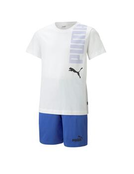 Conjunto Puma Logo Niño Blanco/Royal