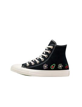 Zapatilla Converse All Star Alta Lona Negro/Flores