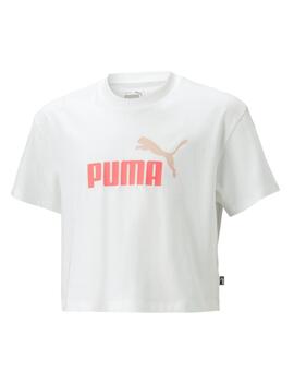 Camiseta Puma Logo Cropped Niña Blanco