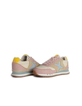 Zapatilla Munich Dash Kid 151 Piel Beige/Azul/Rosa