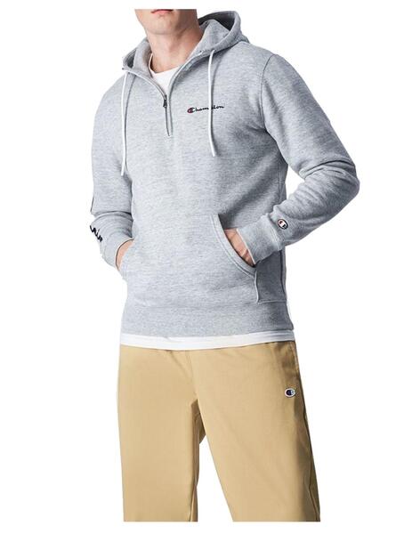 Sudadera Champion Capucha Half Zip Hombre Gris