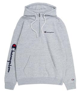 Sudadera Champion Capucha Half Zip Hombre Gris