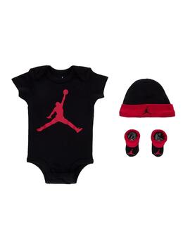 Conjunto Jordan Bodysuit+Hat+Bootie Negro/Rojo