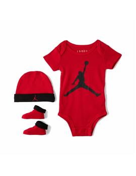 Conjunto Jordan Bodysuit+Hat+Bootie Rojo/Negro