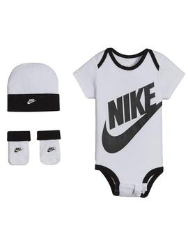 Conjunto Nike Bodysuit+Hat+Bootie Blanco/Negro para bebé