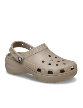 Zueco Crocs W Classic Platform 214 Taupe Marrón