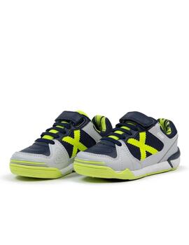 Zapatilla Munich One Kid VCO 76 Gris/Marino/Fluor