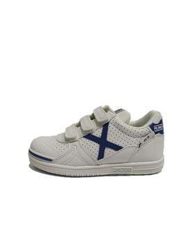 Zapatilla Munich G3 Kid Velcro Blanco y Azul