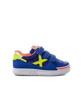 Zapatilla Munich G3 Kid Velcro Azul y Fluor