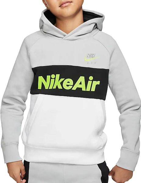 Hacia abajo Murciélago Corta vida Sudadera Nike Air PO Niño Gris y blanco