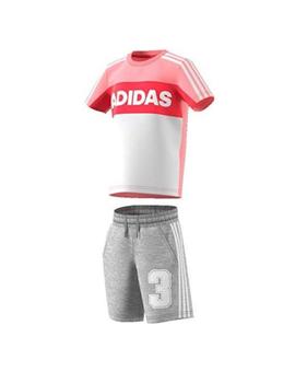 Conjunto Adidas SS Tracksu Niña Rosa y Gris