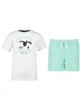 Conjunto Champion Niño Blanco/Verde