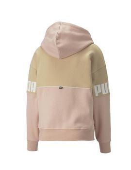 Sudadera Puma Power Colorbloc Mujer Rosa Y Beige