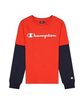 Camiseta Champio manga Larga Niño Rojo y Marino